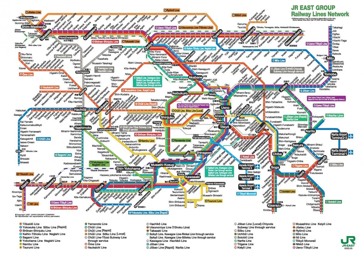 Tokio de la línea JR mapa de inglés