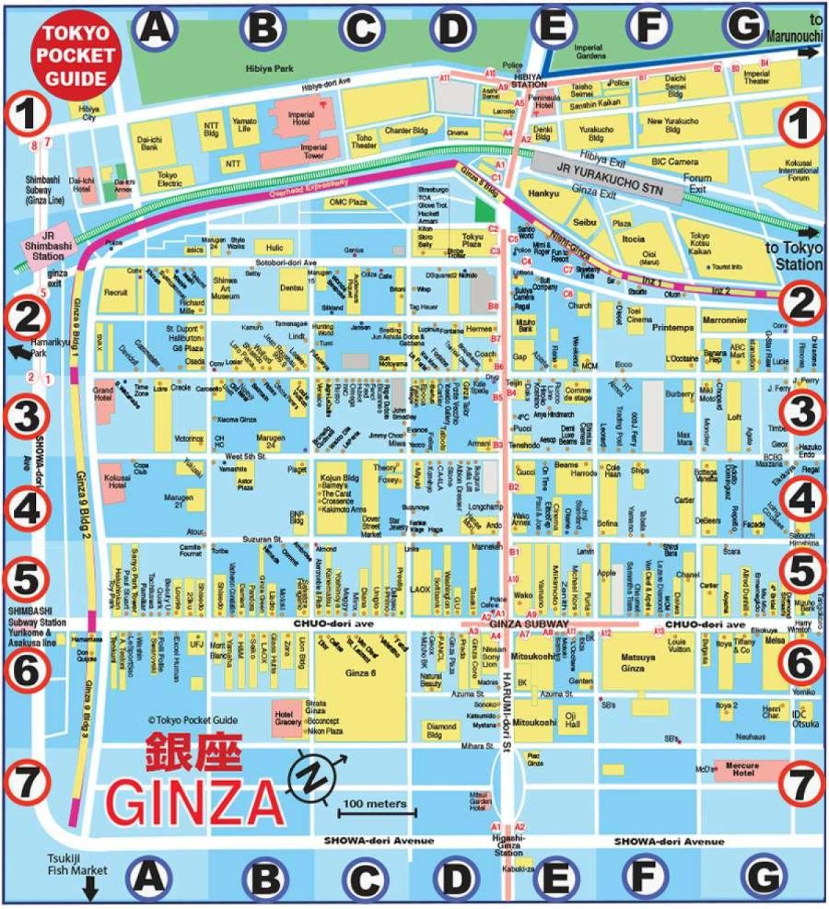 mapa de Ginza de Tokio en inglés