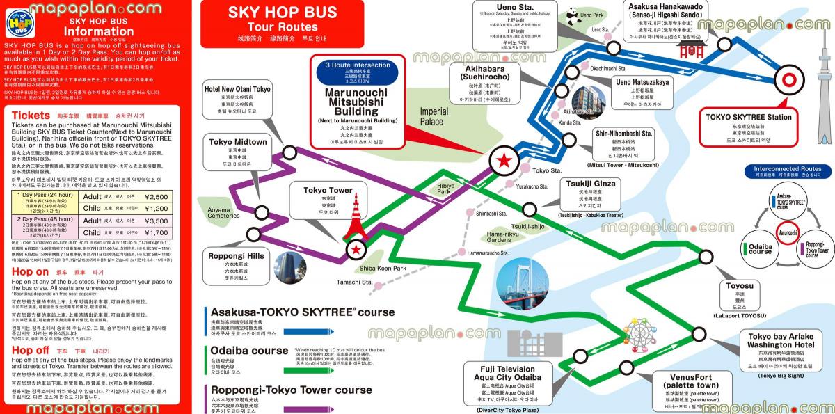 Tokio bus hop on hop off mapa