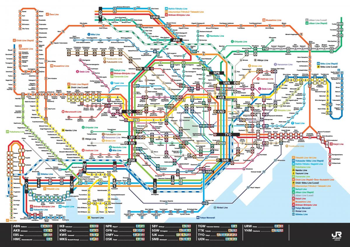 mapa de líneas JR en Tokio