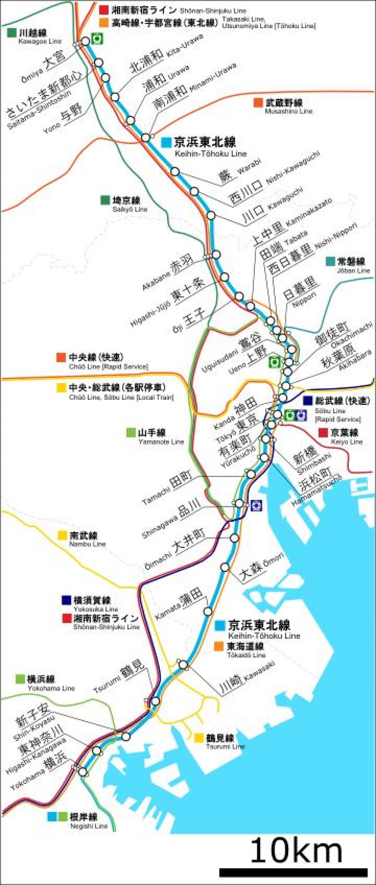 mapa de Keihin tohoku línea