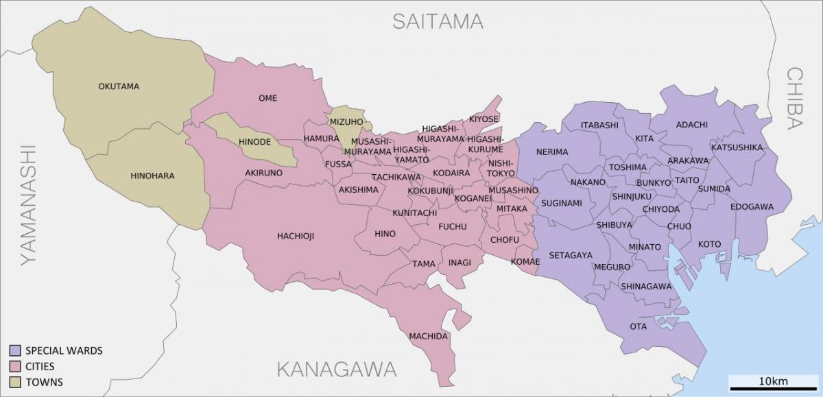 mapa de las prefecturas de Tokio