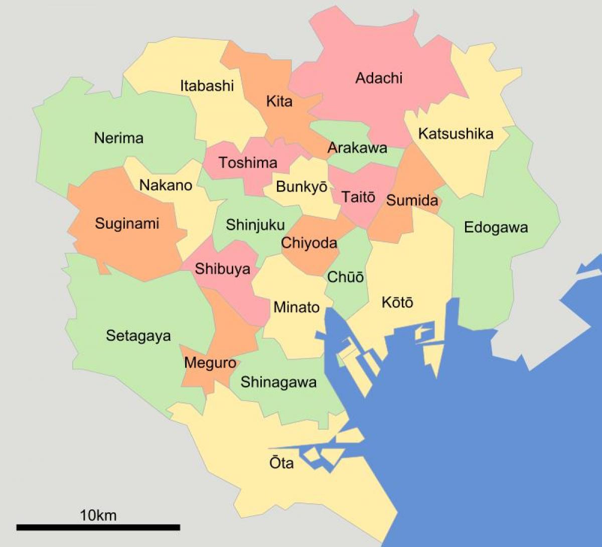 mapa de los distritos de Tokio