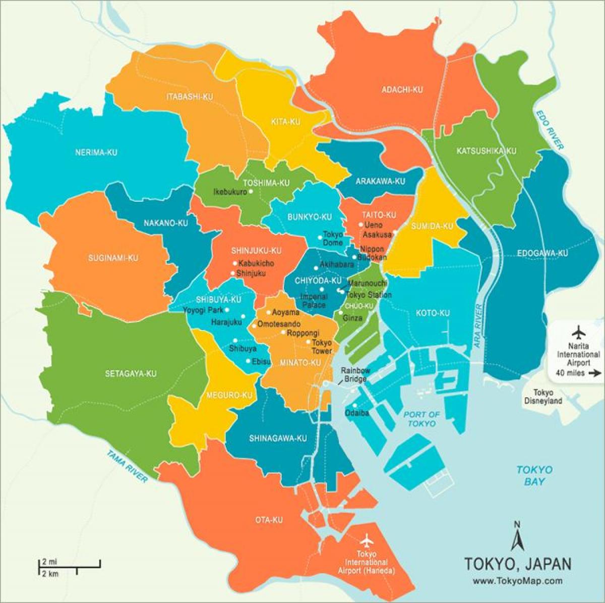 mapa de los suburbios de Tokio